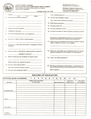 West Virginia Temporary Employment Application
