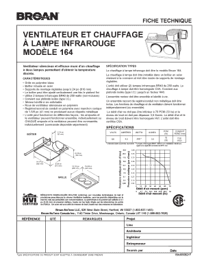 Fiche technique Ventilateur et chauffage à lampe infrarouge Modèle 164