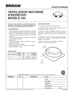 Fiche technique ventilateur motorisé d'entretoit modèle 345