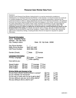 Personal Care Worker Application Form