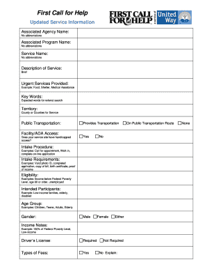 First Call for Help Service Form