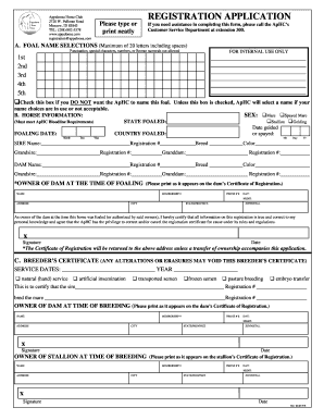 Appaloosa Horse Club Registration Application