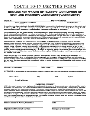 Paintball Liability Waiver Form