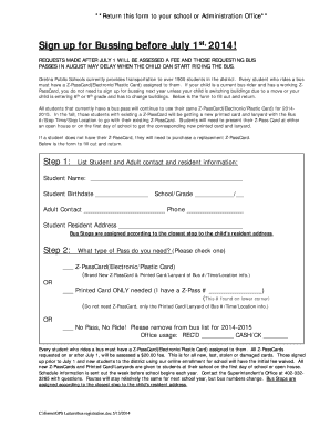 Gretna Public Schools Bus Registration Form