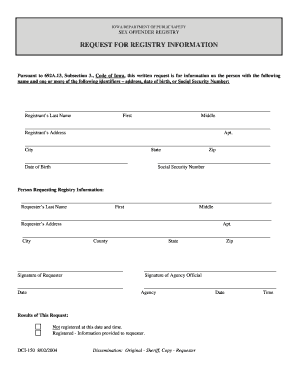 Iowa Sex Offender Registry Information Request