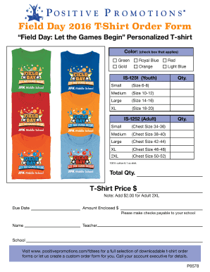 Field Day 2016 T-Shirt Order Form