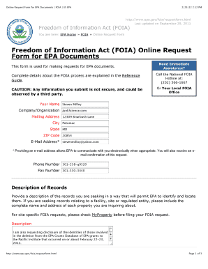 FOIA Request Form for EPA Documents