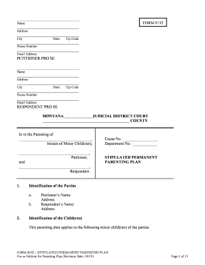 Montana Stipulated Permanent Parenting Plan