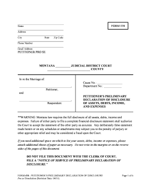 Montana Petitioner's Preliminary Declaration of Disclosure