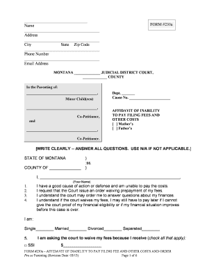 Montana Affidavit of Inability to Pay Filing Fees