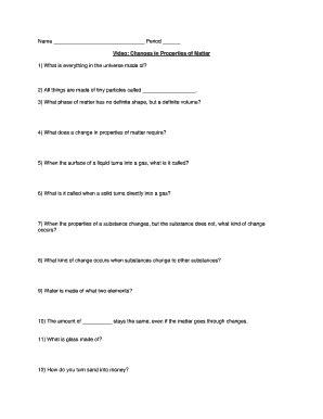Science Worksheet on Properties of Matter