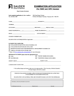 UBC Real Estate Division Examination Application