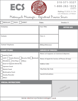 Court Filing Service of Process Form