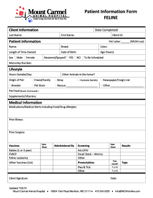 Feline Patient Information Form