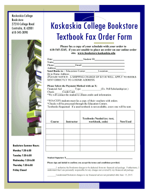 Kaskaskia College Textbook Fax Order Form