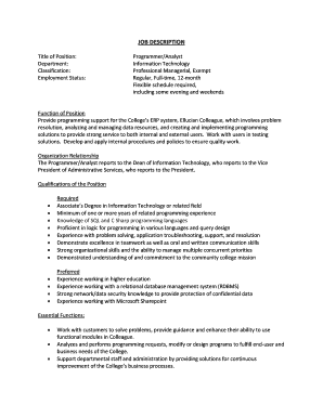Programmer/Analyst Job Description