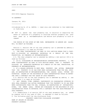 New York Methamphetamine Contaminated Property Disclosure Form