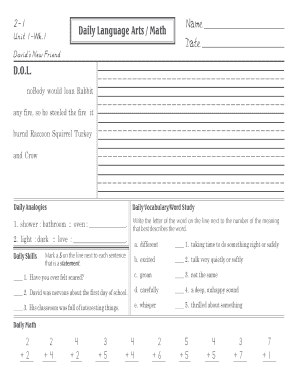 Daily Language Arts Math Worksheet