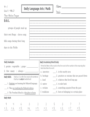 Daily Language Arts and Math Worksheet