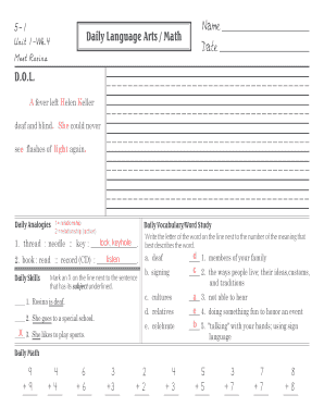 Meet Rosina Daily Language Arts and Math Worksheets