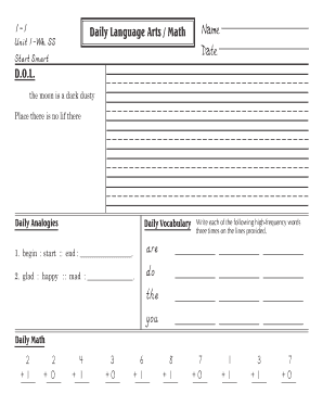 Daily Language Arts Math Worksheet