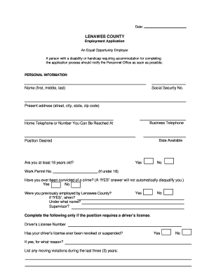 Lenawee County Employment Application