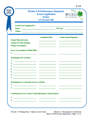 Florida 4-H Senior Performance Award Application