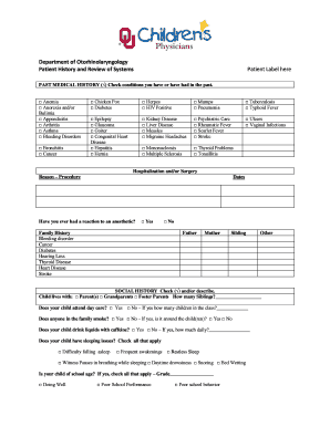 Patient History and Review of Systems Form