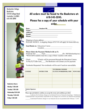 Kaskaskia College Bookstore Order Form