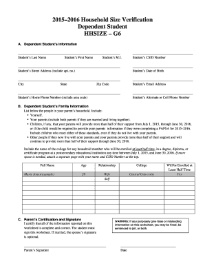 Household Size Verification Form