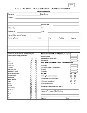 Executive Register & Management Change Assessment