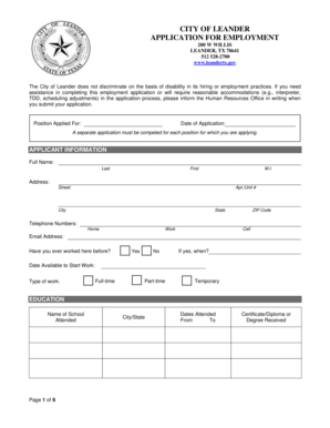 City of Leander Employment Application