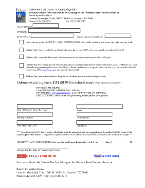 Defensive Driving Course Request Form