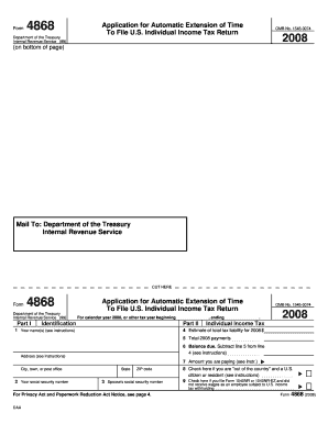 Form 4868 Application for Automatic Extension of Time