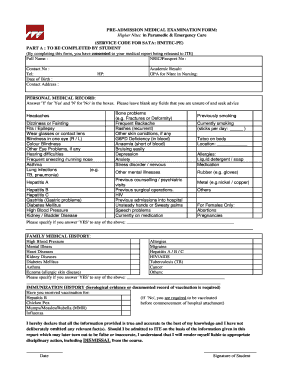 Pre-Admission Medical Examination Form
