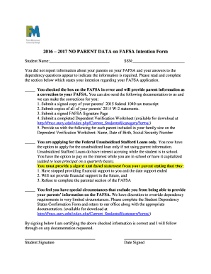 FAFSA No Parent Data Intention Form