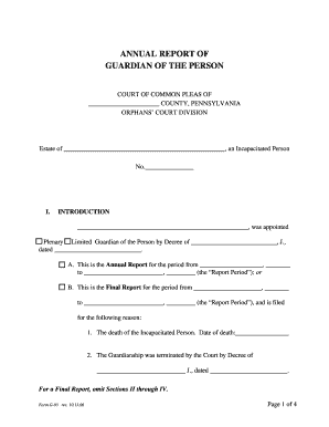 Annual Report of Guardian of the Person