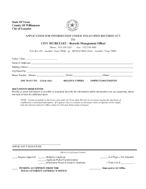 Texas Open Records Act Application