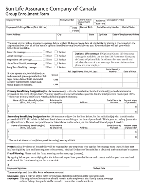 Sun Life Group Enrollment Form