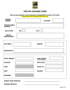 Pre-Pay Expense Form