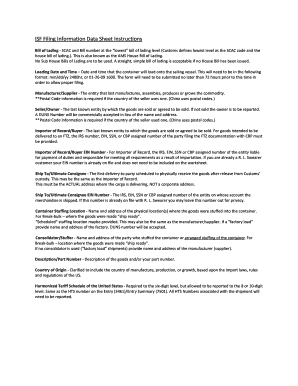 ISF Filing Information Data Sheet