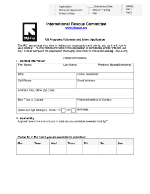 US Programs Volunteer and Intern Application