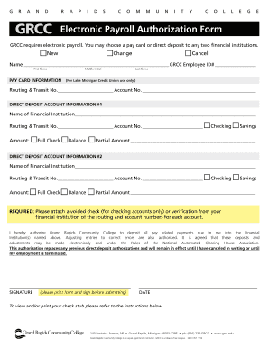 Grand Rapids Community College Payroll Authorization Form