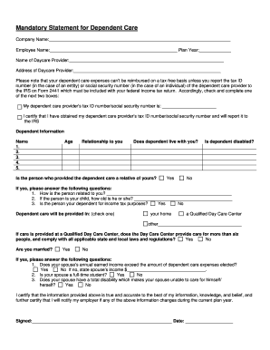Mandatory Statement for Dependent Care