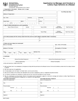 Ontario Bazaar Lottery License Application
