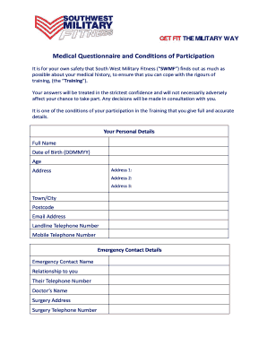Medical Questionnaire and Conditions of Participation