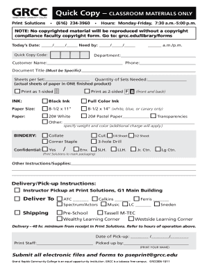 Quick Copy Classroom Materials Request Form