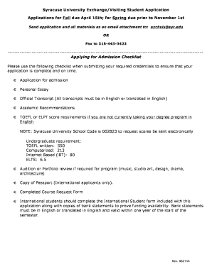 Syracuse University Exchange/Visiting Student Application
