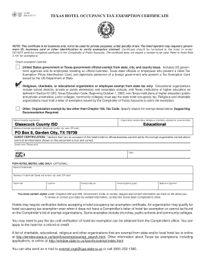 Texas Hotel Occupancy Tax Exemption Certificate