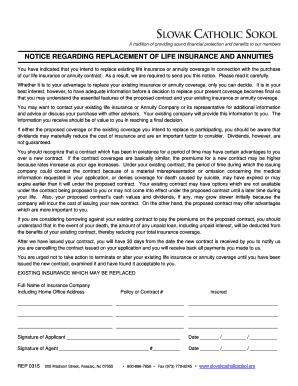 Notice Regarding Replacement of Life Insurance and Annuities